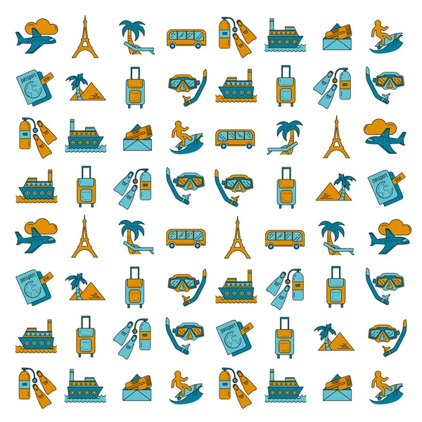 Seyahat simgeler doğrusal tasarım vektör kümesi