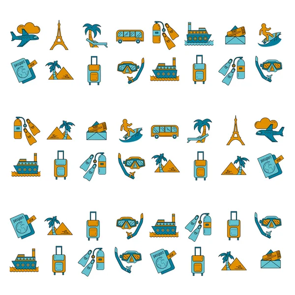 Seyahat simgeler doğrusal tasarım vektör kümesi