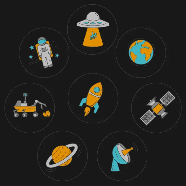 Conjunto vectorial de iconos espaciales y astronómicos — Vector de stock