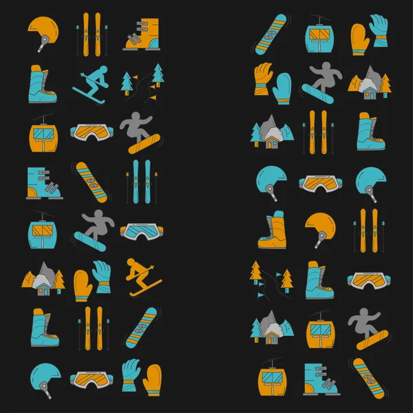 Vector set of snowboard and ski icons — Stock Vector