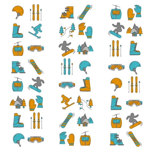 Conjunto vectorial de iconos de snowboard y esquí — Vector de stock