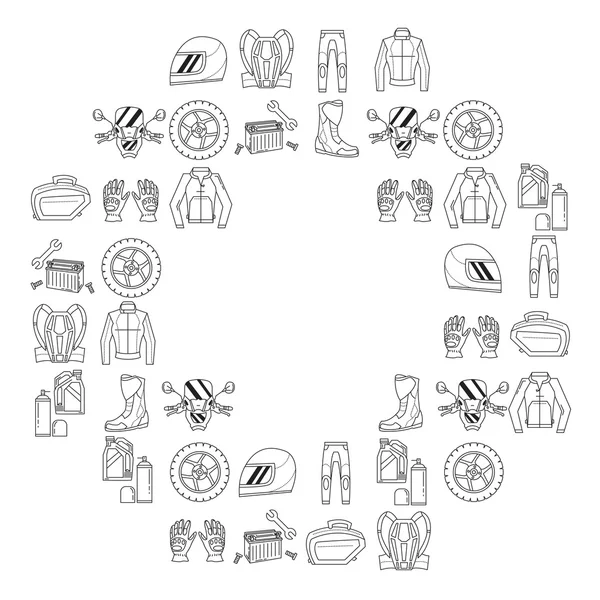 Vector set of linear motorcycle icons — Stock Vector