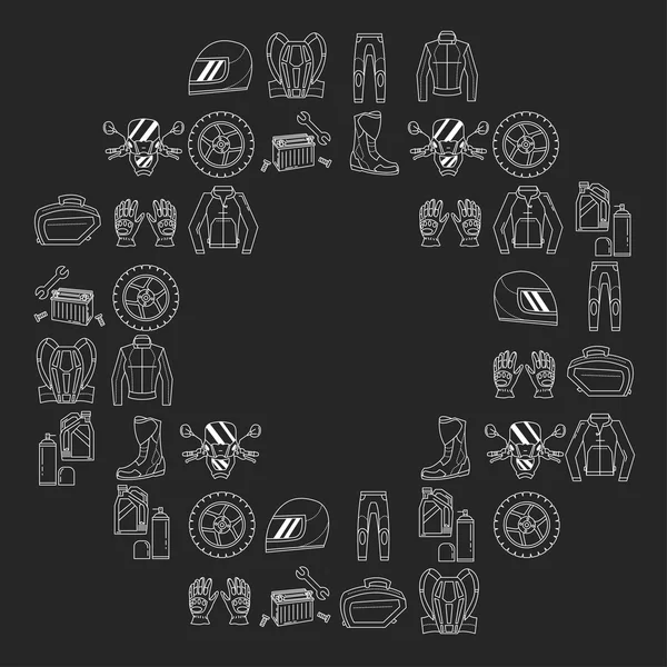 Vector set of linear motorcycle icons — Stock Vector