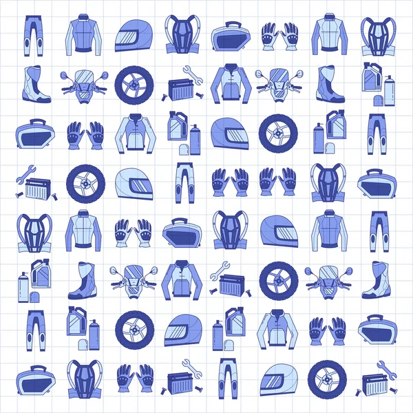 Conjunto vectorial de iconos lineales de motocicleta — Archivo Imágenes Vectoriales