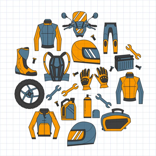 Ensemble vectoriel d'icônes de moto linéaires — Image vectorielle