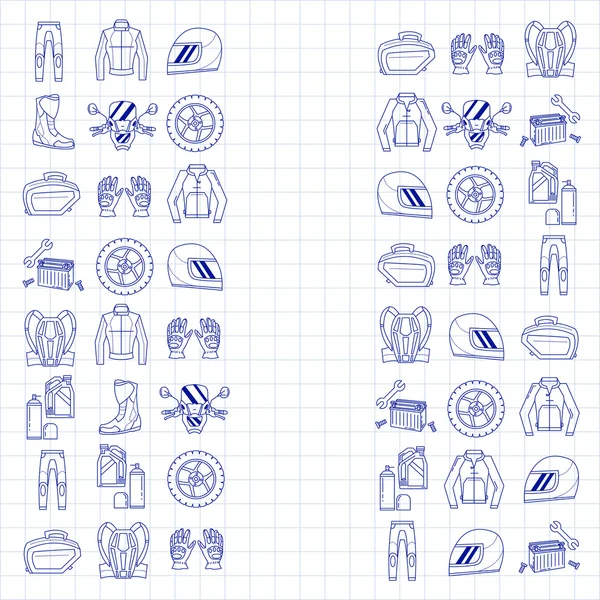 Conjunto vectorial de iconos lineales de motocicleta — Archivo Imágenes Vectoriales