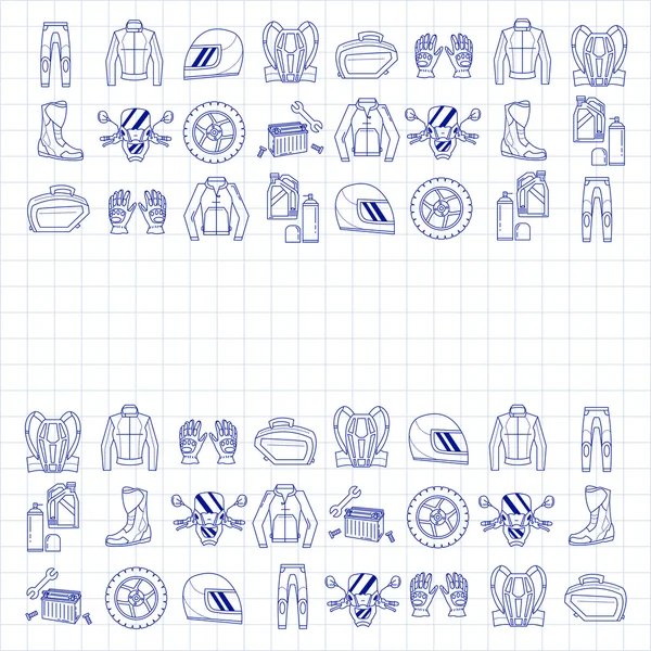 Conjunto vectorial de iconos lineales de motocicleta — Archivo Imágenes Vectoriales