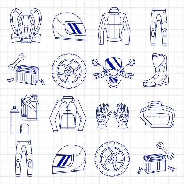 Conjunto vectorial de iconos lineales de motocicleta — Archivo Imágenes Vectoriales