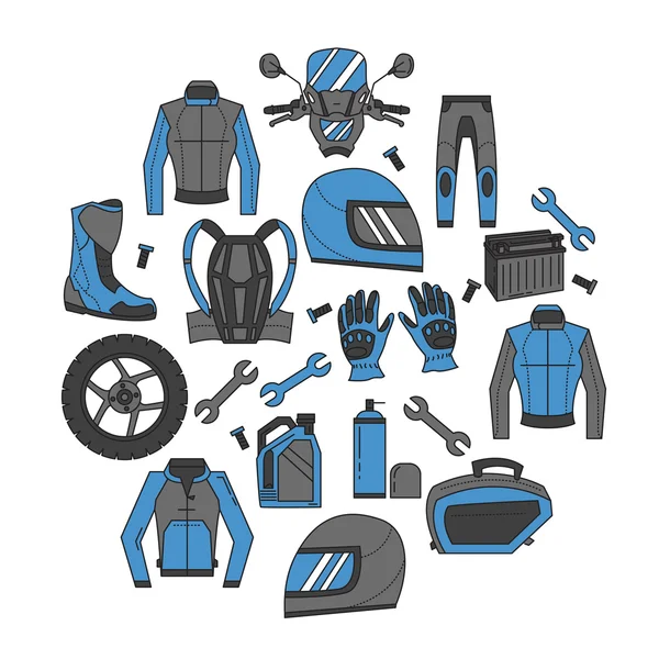 Ensemble vectoriel d'icônes de moto linéaires — Image vectorielle