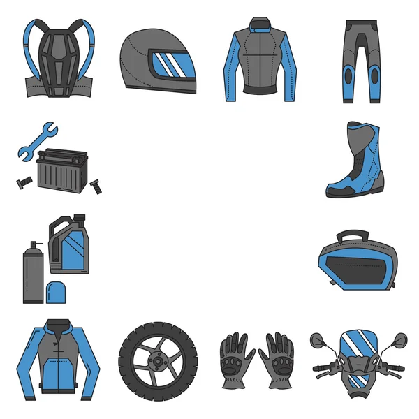 Conjunto vectorial de iconos lineales de motocicleta — Vector de stock