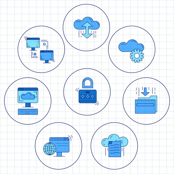 Almacenamiento en la nube Conjunto de iconos vectoriales — Archivo Imágenes Vectoriales