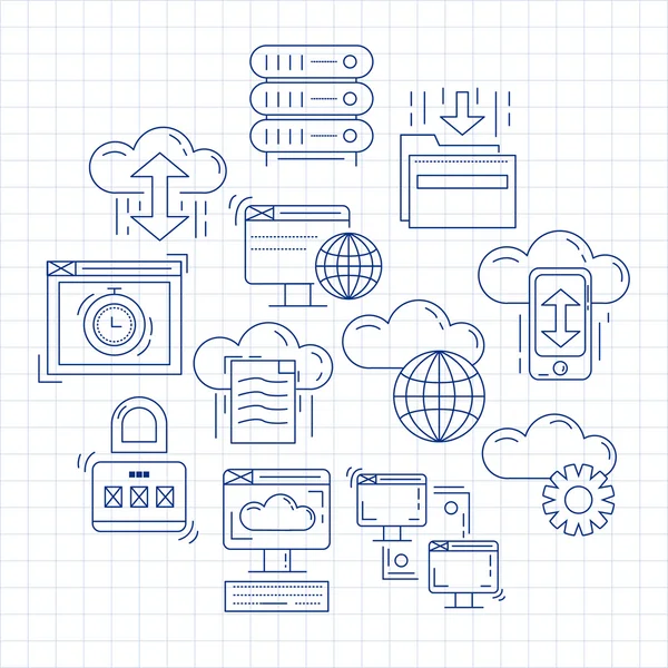 Almacenamiento en la nube Conjunto de iconos vectoriales — Archivo Imágenes Vectoriales