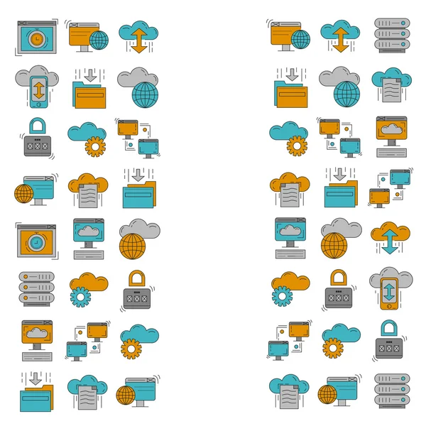 Set icone vettoriali di archiviazione cloud — Vettoriale Stock