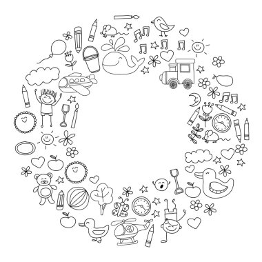 Doodle vektör anaokulu öğeleri
