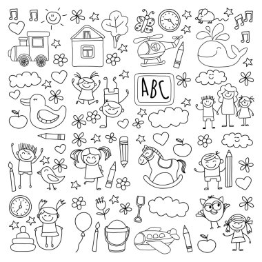 Doodle vektör anaokulu öğeleri