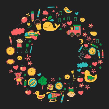 Doodle vektör anaokulu öğeleri