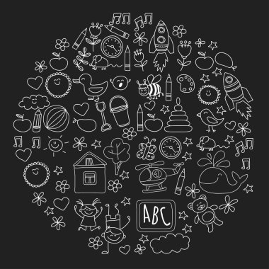 Doodle vektör anaokulu öğeleri