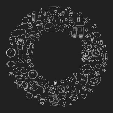 Doodle vektör anaokulu öğeleri