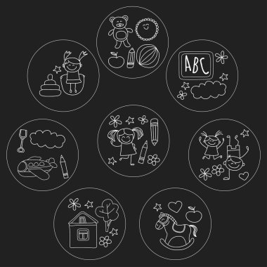 Doodle vektör anaokulu öğeleri