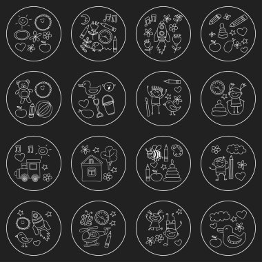 Doodle vektör anaokulu öğeleri