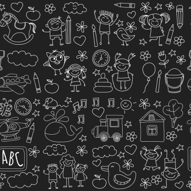 Doodle vektör anaokulu öğeleri