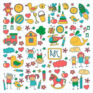 Doodle vektör anaokulu öğeleri