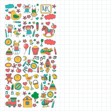 Doodle vektör anaokulu öğeleri