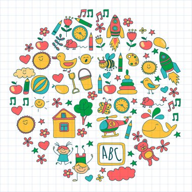 Doodle vektör anaokulu öğeleri