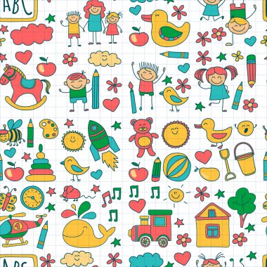 Doodle vektör anaokulu öğeleri