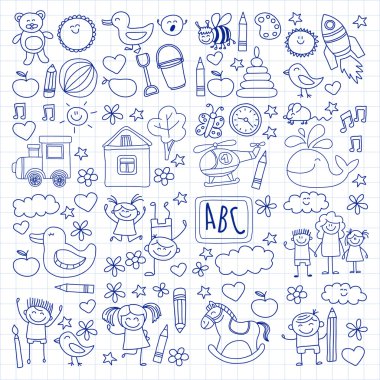 Doodle vektör anaokulu öğeleri