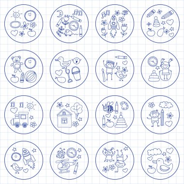 Doodle vektör anaokulu öğeleri
