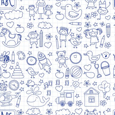 Doodle vektör anaokulu öğeleri