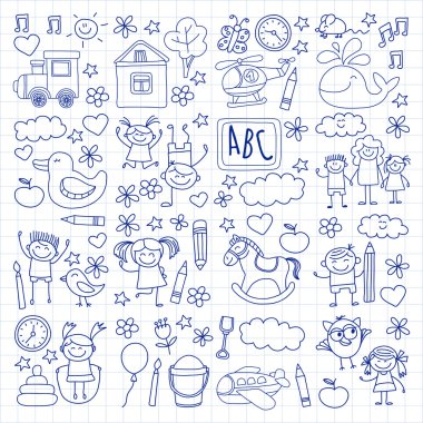 Doodle vektör anaokulu öğeleri