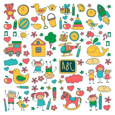 Doodle vektör anaokulu öğeleri