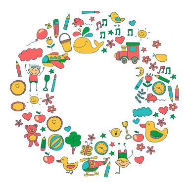Doodle vektör anaokulu öğeleri