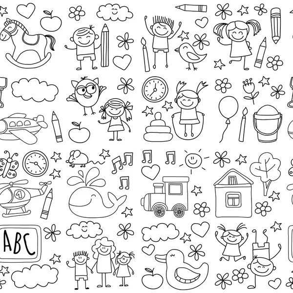 องค์ประกอบของโรงเรียนอนุบาล Doodle vector — ภาพเวกเตอร์สต็อก