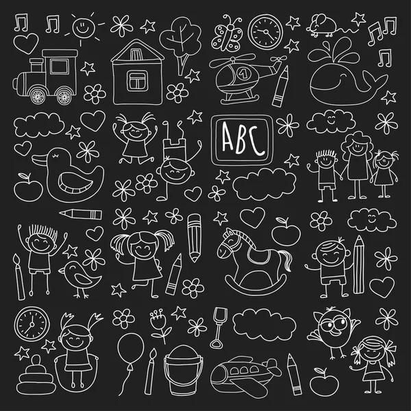 Doodle vektör anaokulu öğeleri