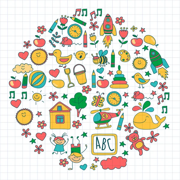 Doodle vetor elementos de jardim de infância — Vetor de Stock