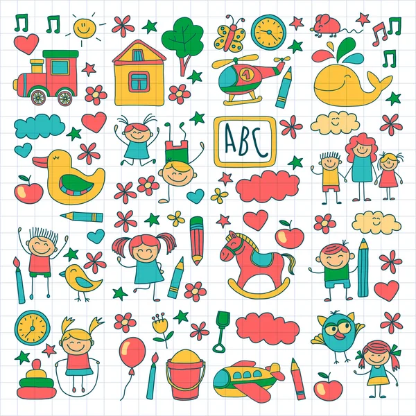 Doodle vector kindergarten elements — Stock Vector