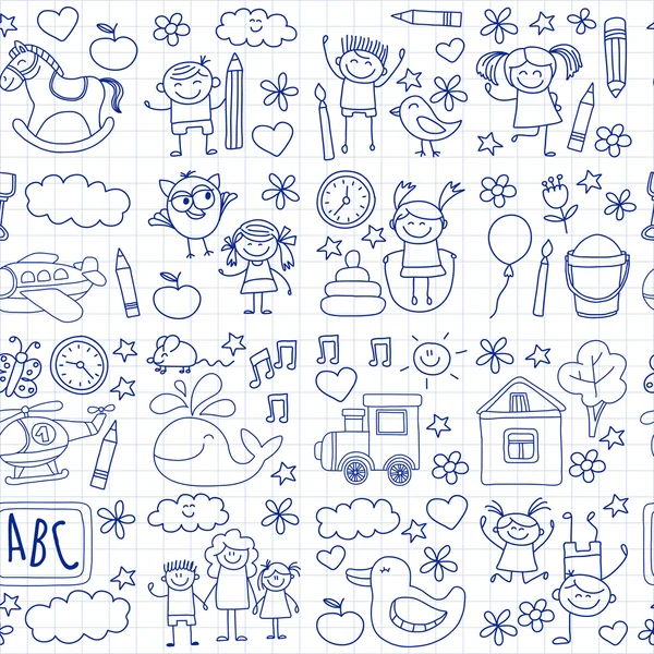 Éléments de jardin d'enfants vecteurs Doodle — Image vectorielle