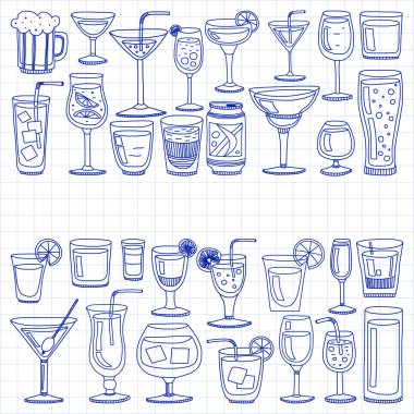 Alkol içecekleri ve kokteyl ikonu seti