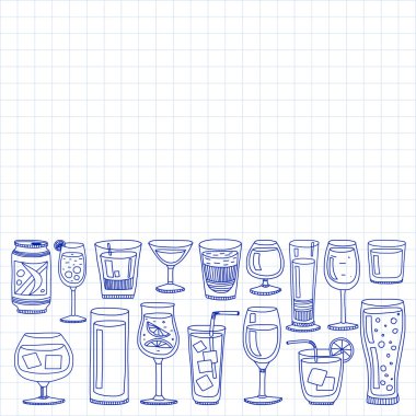 Alkol içecekleri ve kokteyl ikonu seti