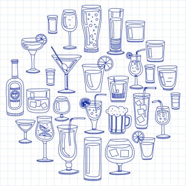 Alkol içecekleri ve kokteyl ikonu seti