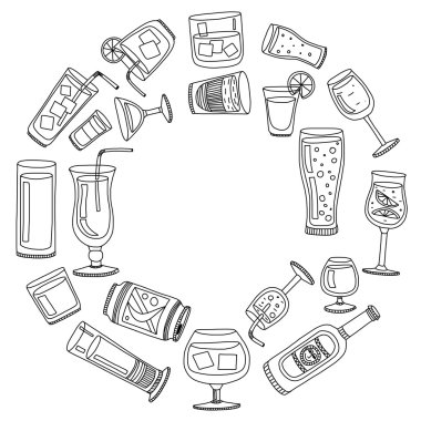 Alkol içecekleri ve kokteyl ikonu seti