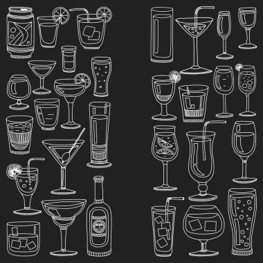 Alkol içecekleri ve kokteyl ikonu seti