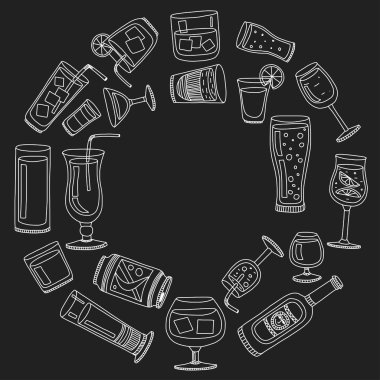 Alkol içecekleri ve kokteyl ikonu seti