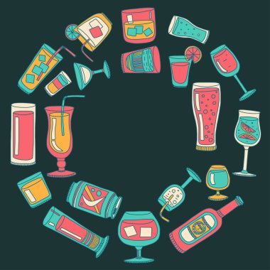 Alkol içecekleri ve kokteyl ikonu seti