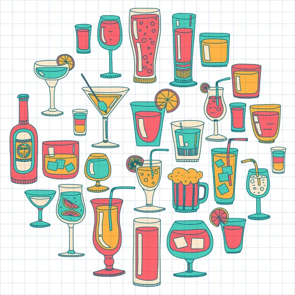 Zestaw ikon napojów alkoholowych i koktajli — Wektor stockowy