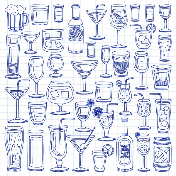 Alcohol drinks and cocktails icon set — Stock Vector