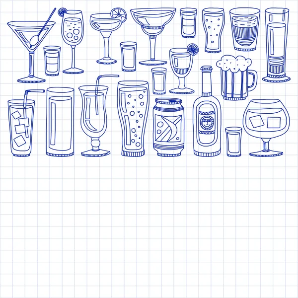 Alcohol drinks and cocktails icon set — Stock Vector